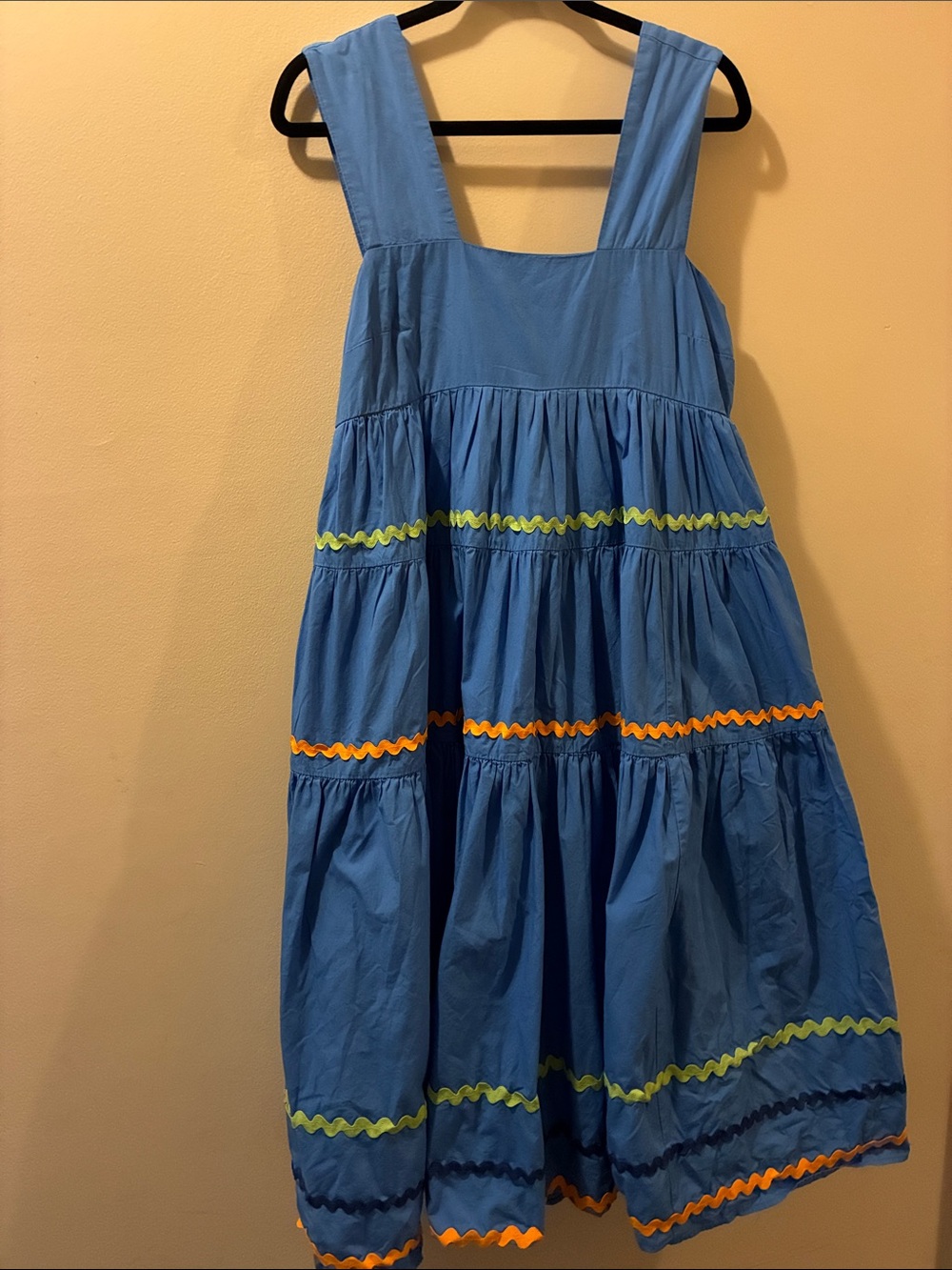 Anthropologie - Blue Tiered midi Sundress with Colorful Rickrack Trim - medium